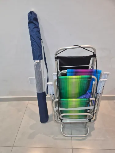 Kit Praia / Camping Completo - Guarda-Sol, Cadeiras e Carrinho/Mesa Multifuncional