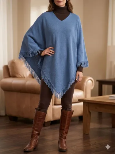 Poncho lã azul