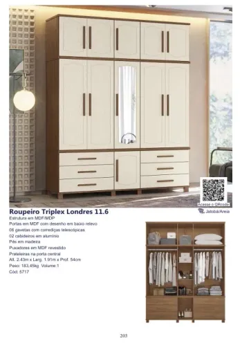 Guarda roupa casal porta de abrir triplex 1.91cm