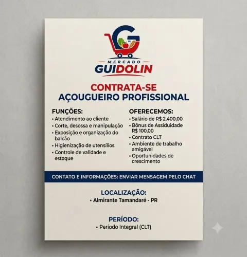 Vaga para Açougueiro - CLT Integral - Almirante Tamandaré