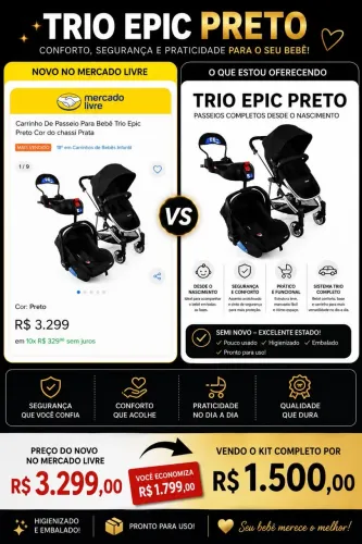 Carrinho de bebê- Trio Epic semi novo 