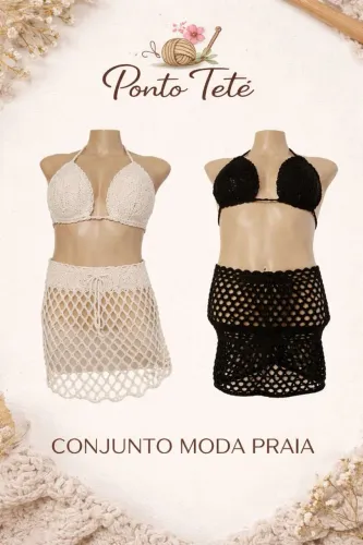 CONJUNTO SAIDA DE PRAIA EM CROCHÊ COR OFF-WHITE
