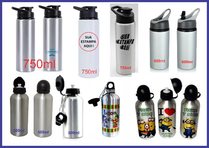 Squeeze Alumínio Personalizado 500ml = 30,00 - 600ml= 35,00 e 750ml =45,00