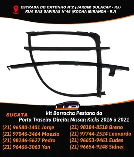 kit Borracha Pestana da Porta Traseira Direita Nissan Kicks 2016 à 2021