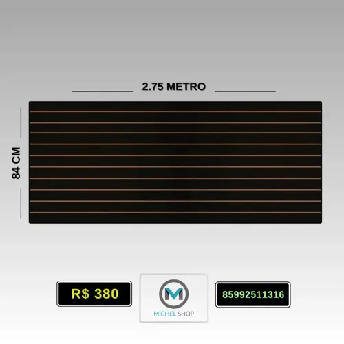 Painel canaletado expositor preto de 2.75 metros