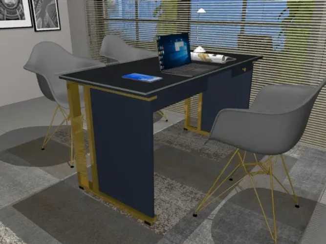 Mesa de Escritório Gold Sapphire Com vidro Temperado 8mm. L105CM X P55cm x A74CM. 1 gaveta