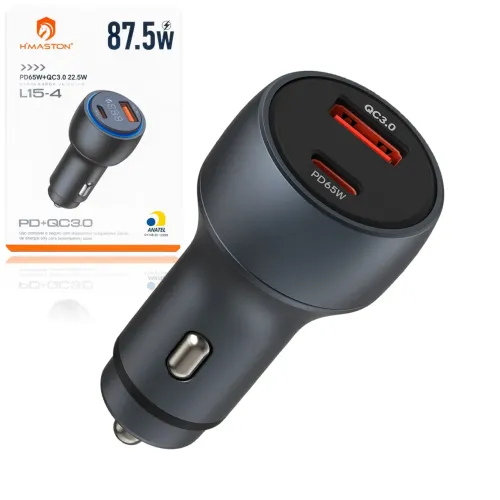 Carregador Para Carro com 2 Saídas USB e Tipo C 87.5W (PD 65W + QC 22.5W) - H'Maston