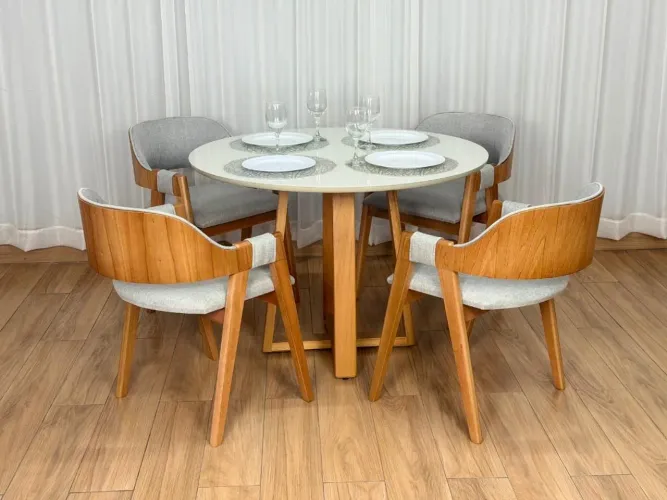 Mesa de Jantar Circular 1.10×1.10m c/4 Cadeiras Diamante l876