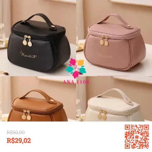 Bolsa De Cosmético De Couro PU Com Grande Capacidade Portátil Para Viagem