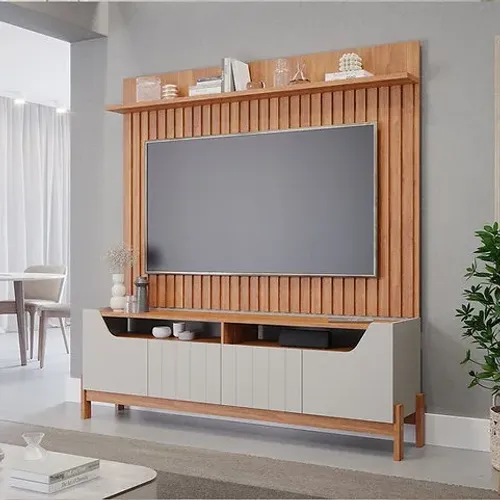 Rack Bancada Moema e Painel Trend Ripado p/ TV 70' 100% MDF
