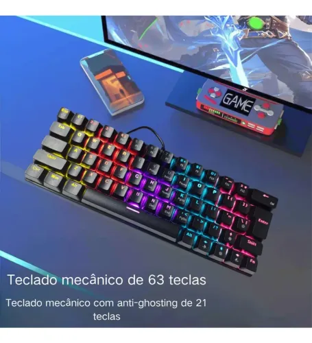 Teclado mecânico com fio K68 RGB Notebook Pc gamer Xbox Ps5 Xbox série s/x