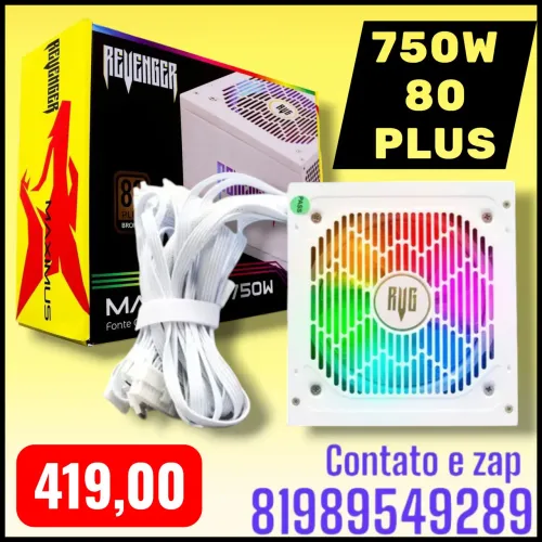 fonte de alimentação ATX Revenger Maximus de 750W 80 Plus Bronze e LED RGB.