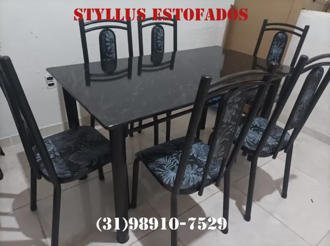 Mesa de Jantar 6 Cadeiras - Preto - Novo