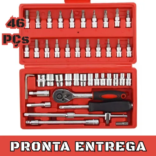 JOGO DE SOQUETES 46 PEÇAS + CHAVE CATRACA - KIT COMPLETO 