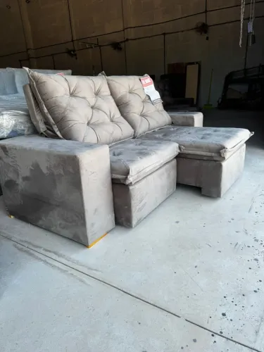 sofa retratil 3 lugares novo bege