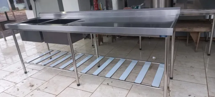 Mesa inox sob medida com 2 cubas - Marcos 