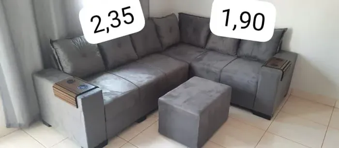 Sofá de canto cinza com puff====24