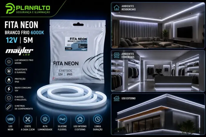 Fita Neon 12v, 120led, 5 mts - Branco Frio