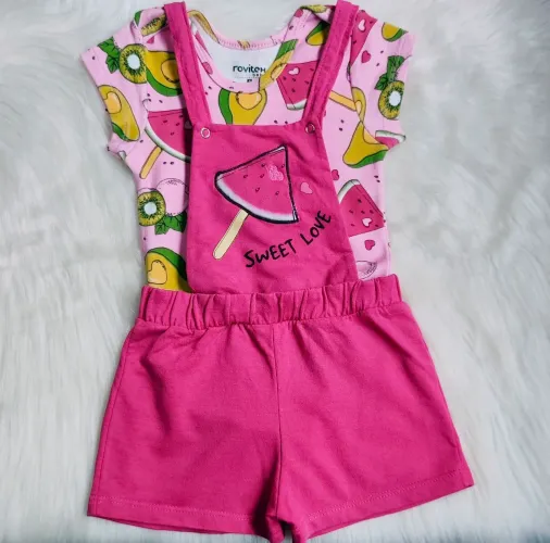Conjunto Infantil Body e Jardineira Rosa Rovitex Baby Tamanho 1 Usado