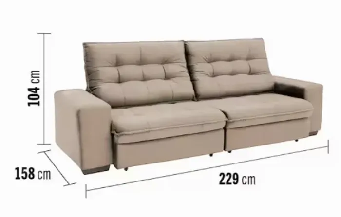 Sofá 4 Lug Linoforte Benetton Assento Retrátil Reclinável Tecido Suede Castanho 229cm