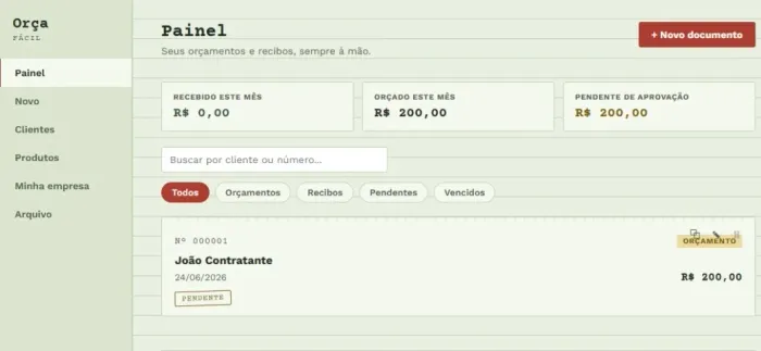 Software de Orçamentos e Recibos para Autônomos e Pequenas Empresas - Sem Mensalidade