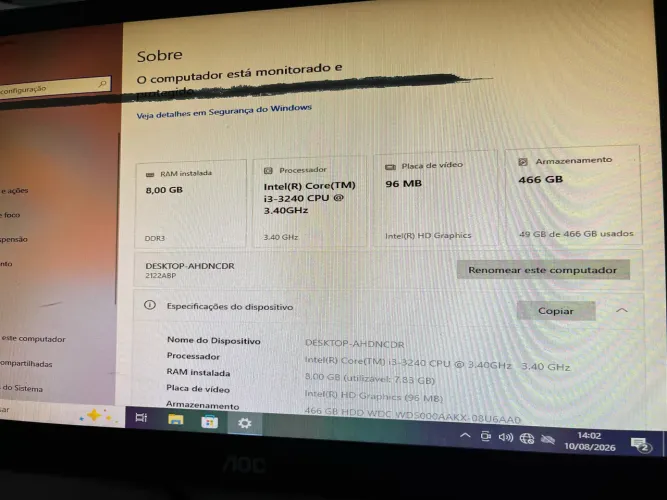 Pc lenovo, acompanha monitor, mouse e teclado