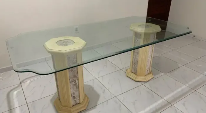 Mesa Jantar Tampo de Vidro Bisotado