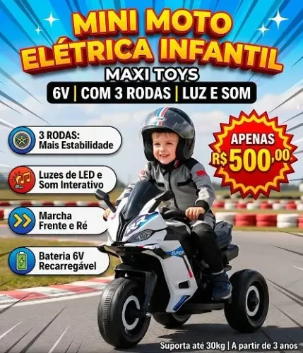 Motinha Elétrica Infantil Com 3 Rodas Luz E Som