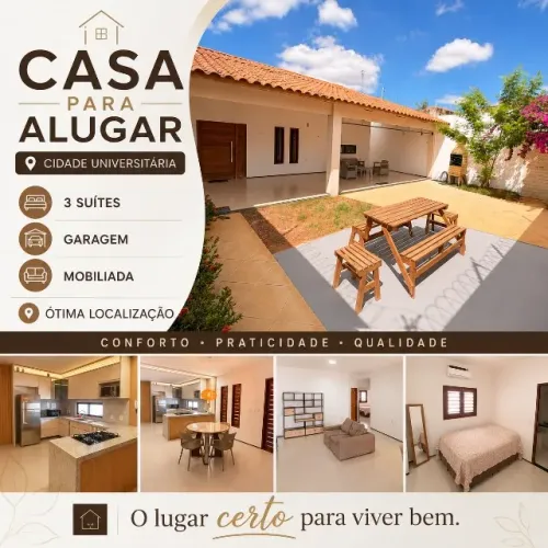 CASA MOBILIADA PARA ALUGUEL, 3 SUÍTES | CIDADE UNIVERSITÁRIA