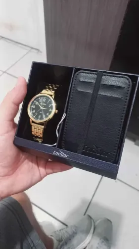 Relogio Condor dourado, kit relogio e porta cartão