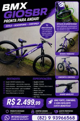 Bike GIOSBR Roxa - Pronta para Andar