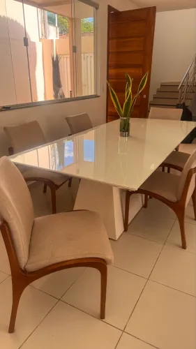 Conjunto Mesa tampo de vidro off white
