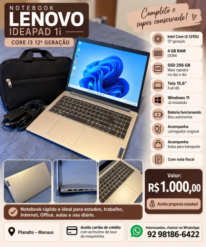 ? NOTEBOOK LENOVO IDEAPAD 1i - CORE i3 12ª GERAÇÃO