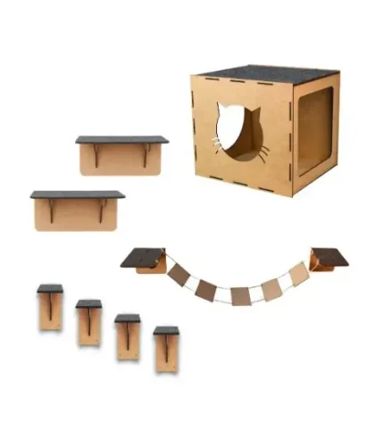 Kit Playground Gato com 2 Prateleiras + 2 Nichos + 1 Ponte + 7 Degraus