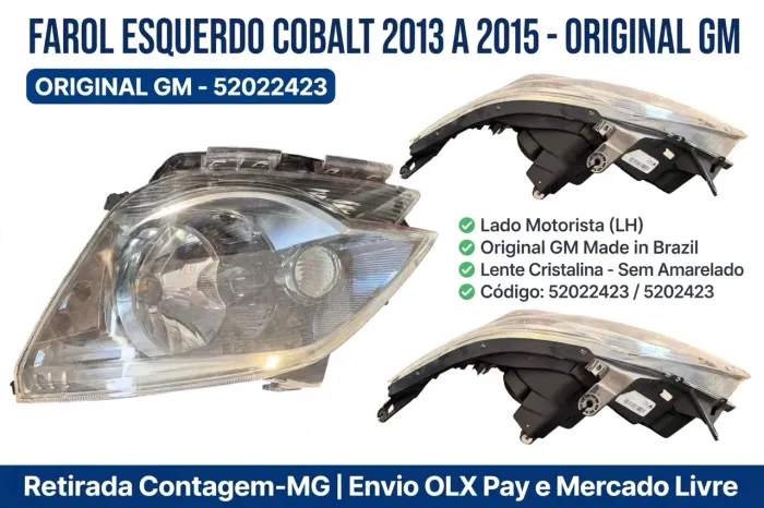 Farol Esquerdo Cobalt 2013 2014 2015 Original GM - Lado Motorista - 52022423