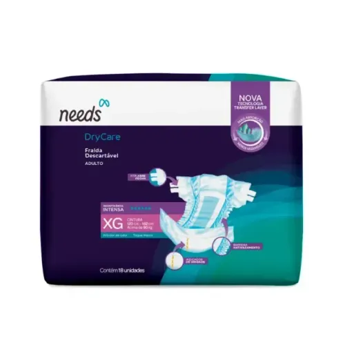 36 Fraldas Geriátricas DryCare descartáveis Needs XG Intensa 18 unids cada pacote -02 pcts