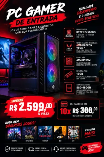 PC GAMER DE ENTRADA - Ryzen 5 5600G ? Radeon Vega 7 ? 16GB RAM ? SSD 480GB