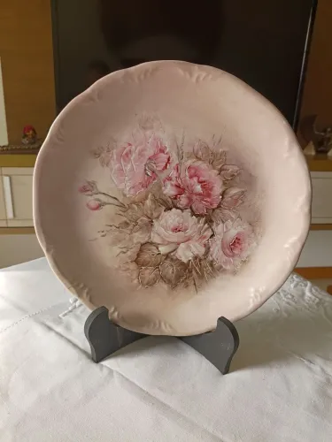 Prato porcelana pintado à mão Rosas Decorativo Parede Ambiente Mesa