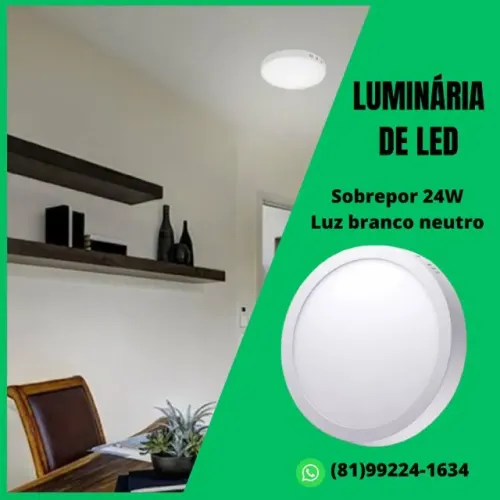 Kit 5 Plafons LED de Sobrepor Redondo 24W - Luz Branco Neutro (4000K)