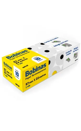 Bobina térmica para Máquina de cartão e Relógio de ponto, 57mmx22m, Spiral - CX 10 Unid.