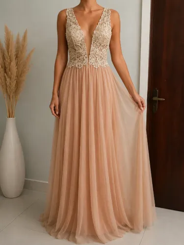 Vestido de festa rosa nude