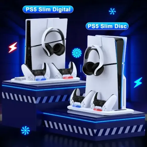 Suporte PS5 Slim com Resfriamento 5200RPM e Carregador Duplo BEBONCOOL