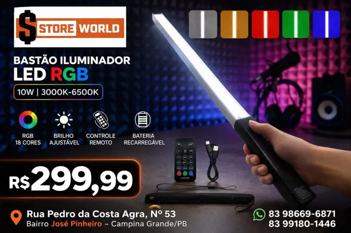 Bastão de Led Luxceo Profissional sem Fio - Produto novo. Loja Store world