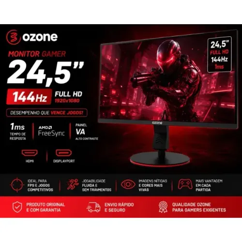 Monitor Gamer Ozone 24,5? Full HD 144Hz 1ms FreeSync HDMI | OZDSP24
