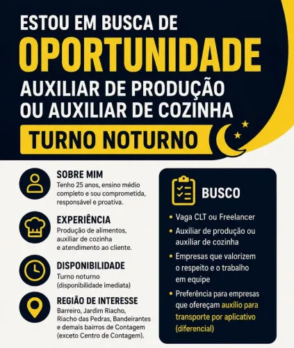 Auxiliar de produção/auxiliar de cozinha 