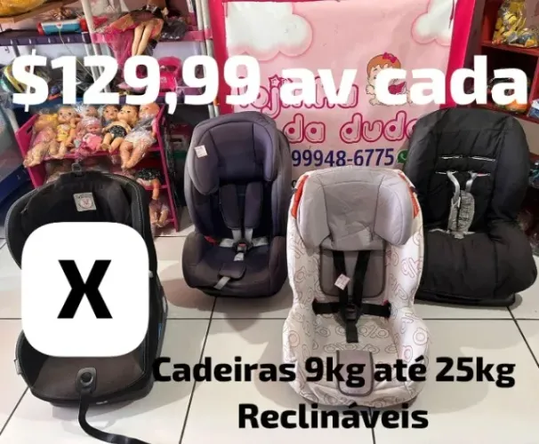 $129,99 av CADA Cadeiras p carro de 9kg ate 25kg reclinaveis, usadas perfeito estado