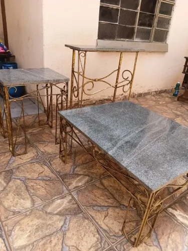 Conjunto 3 peças mesa de mármore