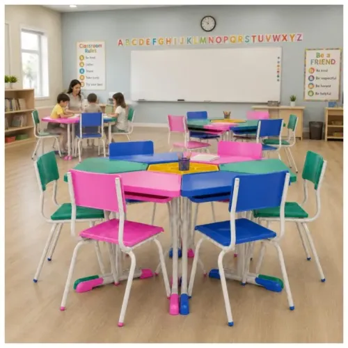 Conjunto Escolar Infantil Modular Com Mesas Trapezoidais Para Sala De Aula 41306