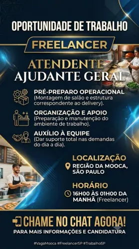 Vaga Freelancer - Ajudante Geral / Pré-preparo (Mooca)
