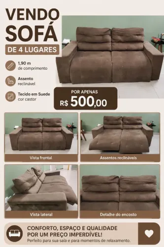 Sofá reclinável 4 lugares 